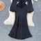 Jacquard Satin Fishtail Black Dress