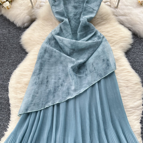 Patchwork Pleated Fishtail Cheongsam Dress