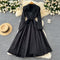 Suit Collar V-neck Pleated Dress