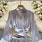 High-end Pleated Satin Shirt Dress