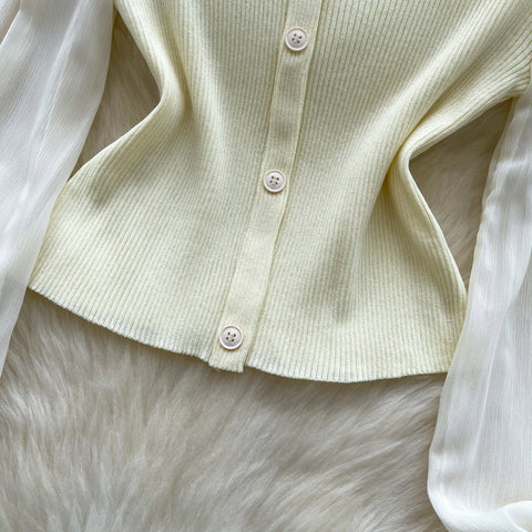 Elegant Mesh Patchwork Slim Cardigan