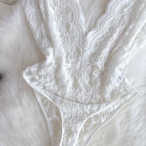 Sexy Deep V-neck Black Lace Jumpsuit