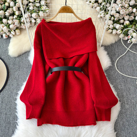 French Style Off-shoulder Knitted Dress