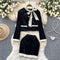 Bow-tie Cardigan&Skirt Velvet 2Pcs