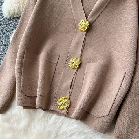 V-neck Cardigan&Trousers Knitted 2Pcs