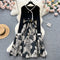 Courtly Floral Patchwork Black Dress