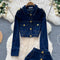 Metal Button Denim Jacket&Skirt 2Pcs