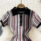 Polo Collar Colorful Stripe Knitted Dress