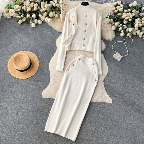 Cardigan&Vest&Hip-wrapping Skirt 3Pcs