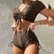 Solid Color V-neck Two-piece Drawstring Flat Corner Swimsuit