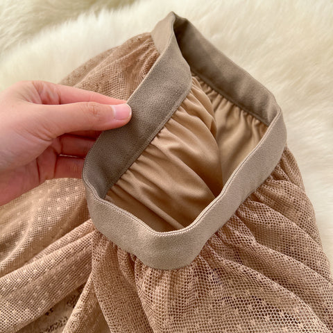 Hollowed Embroidered Mesh Half-body Skirt