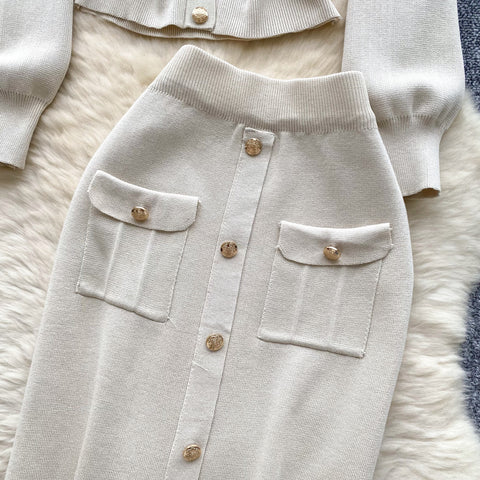 Lapeled Knitwear&Slim Skirt 2Pcs