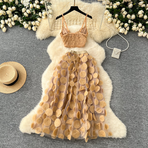 Camisole&Polka Dot Mesh Dress 2Pcs