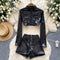 Midriff-baring Jacket&Shorts PU 2Pcs