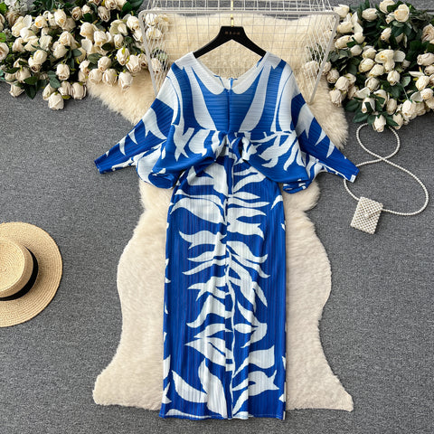 High-end Pleated Floral Printed Dress