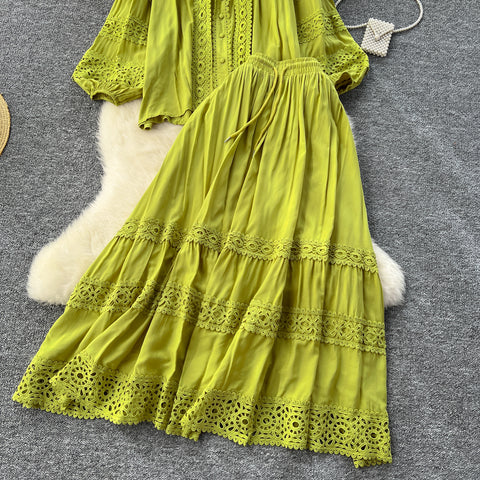 Shirt&Skirt Lace Patchwork 2Pcs