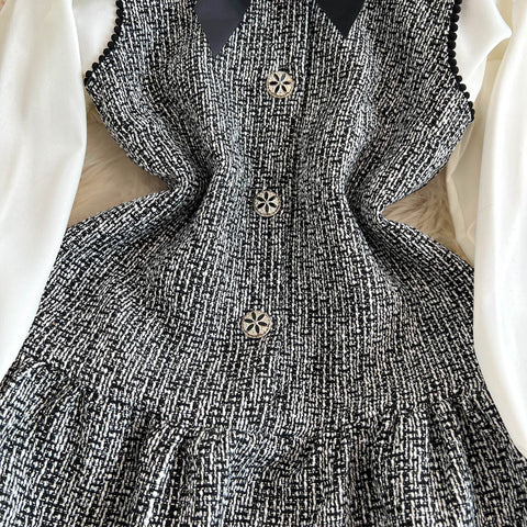 Sequined Tweed Dress&Bottoming Shirt 2Pcs