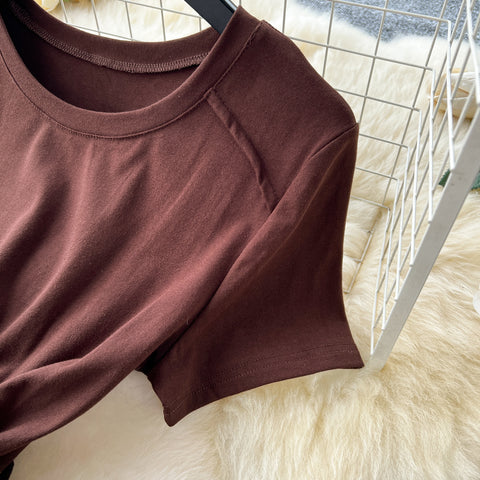 Round Collar Draped Patchwork Dress