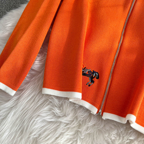 Zipped Cardigan&Wide-leg Trousers 2Pcs
