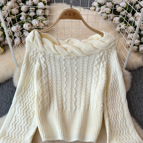 Twisted Neckline Sweater&Skirt 2Pcs