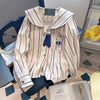 Navy Collar Stripe Printed Shirt