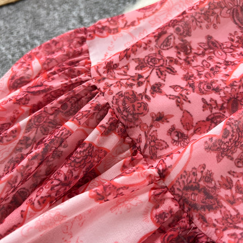 French Style Puffy Sleeve Ruffled Dress