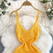 Low-cut Hollowed Knit Slip Dress