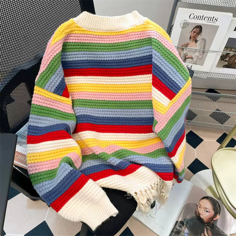 Rainbow Striped Fringed Knitwear