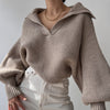 Lapeled V-neck Solid Color Knitwear