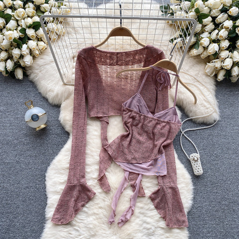 Camisole&Cardigan Ruffled Knit 2Pcs