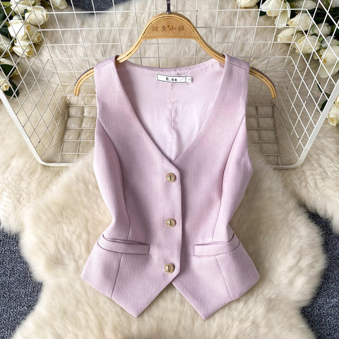 Single-breasted Vest&Pleated Skirt 2Pcs