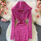 Hooded Striped Elastic Knitted Dress