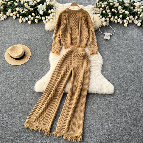 Fringed Sweater&Trousers Knitted 2Pcs