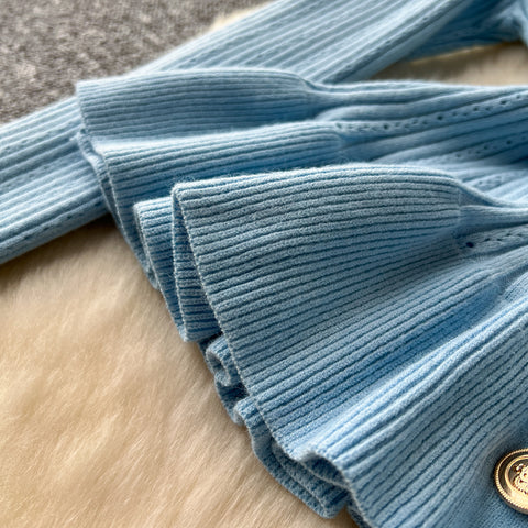 Ruffled Cardigan&Fishtail Skirt 2Pcs