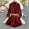 Lapeled Blazer&Pleated Skirt Suede 2Pcs