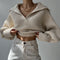 Lapeled V-neck Solid Color Knitwear