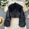 Furry Collar Pleated Zipped Jacket