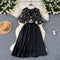 V-neck Floral Patchwork Black Dress