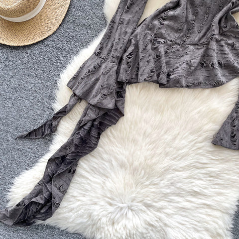 Irregular Design Ruffled Ripped Top