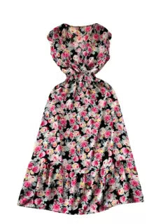 V-neck Elastic Waist Floral Dress
