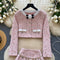 Beaded Blazer&Pleated Skirt Pink 2Pcs