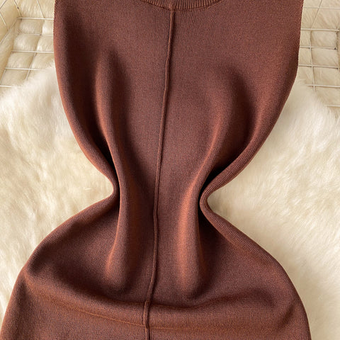 Crew Neck Slim-fit Knitted Dress