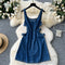 Rhinestone Neckline Denim Slip Dress