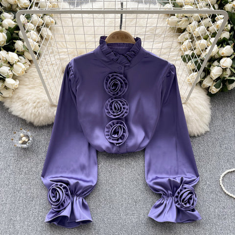 Ruffled Turtleneck Flared Sleeve Shirt