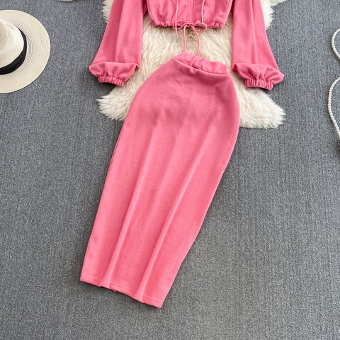 Hooded Cardigan&Half-body Skirt 2Pcs