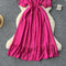 Vintage Solid Color Ruffled Shirt Dress