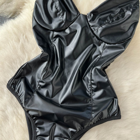 Sexy V-neck Black PU Lingerie