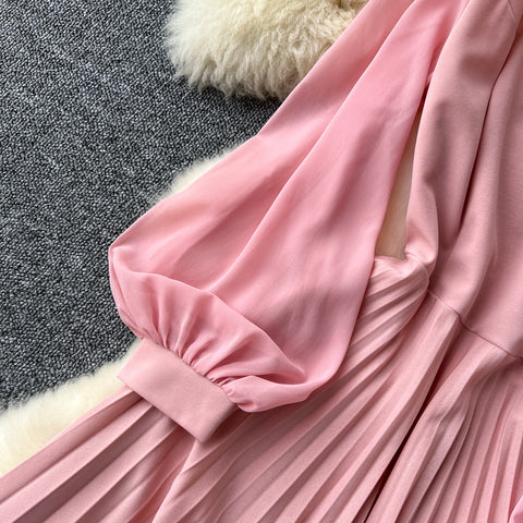 3D Flower Pleated Pink Dress