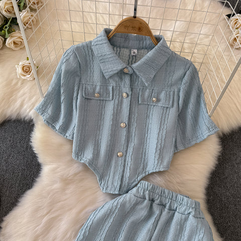 Niche Shirt&Wide-leg Trousers 2Pcs