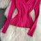 Cross V-neck Solid Color Knitwear